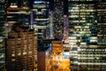 View of modern buildings along Simcoe Street at night, in the Financial District of Toronto, Ontario. Royalty Free Stock Photo