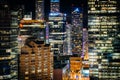 View of modern buildings along Simcoe Street at night, in the Financial District of Toronto, Ontario. Royalty Free Stock Photo