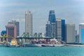 View of modern and busy Singapore Tanjong Pagar PSA ports serving cargo ships