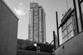 Modern city in black and white. Street view of city buildings in downtown Burnaby, shopping centre Metrotown area Royalty Free Stock Photo