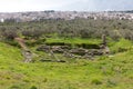 view of the modern city of Sparta over the remains of the ancient city, Sparta, Greece, Europe