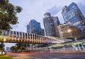 View of modern crossing bridge with interesting design in the busy Sudirman Street, Jakarta, Indonesia.