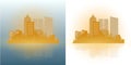 View of the modern daytime city. The brightening light of the sun. Sunrise, dawn. Horizon lines. Vector illustration in Royalty Free Stock Photo