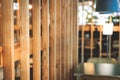 View of modern food court food hall interior in the big shopping mall, different fast food cafes and restaurants with wooden and Royalty Free Stock Photo