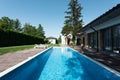view of modern house swimming pool Royalty Free Stock Photo