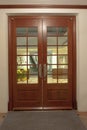 View of a modern living room door, stitched - original size