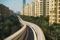 View from modern monorail train moving to Palm Jumeirah, Dubai, UAE Royalty Free Stock Photo