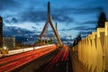 View of a modern motorway suspension bridge at dusk