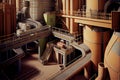 view of modern pulp and paper mill, with its maze of conveyor belts and pulping machines Royalty Free Stock Photo