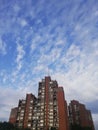 View of a modern residential apartment building, with blue sky in background, Belgrade, Serbia. Royalty Free Stock Photo