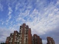 View of a modern residential apartment building, with blue sky in background, Belgrade, Serbia. Royalty Free Stock Photo