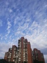 View of a modern residential apartment building, with blue sky in background, Belgrade, Serbia. Royalty Free Stock Photo