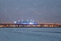 View of the modern road and the stadium behind it.