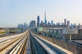 View on modern skyscrapers and metro railway in Dubai city Royalty Free Stock Photo