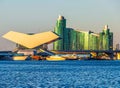 View of Mohammed bin Rashid Library and Dubai Skyline from Dubai Creek Harbour