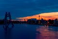 View on the Molecular men with TV tower at sunset in Berlin, Germany