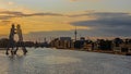 View on the Molecular men with TV tower at sunset in Berlin, Germany