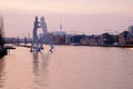 View on the Molecule Man sculpture on sunrise. Berlin, Germany -