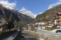 view of Molveno beautiful town between lake and alps Royalty Free Stock Photo