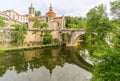 View at the monastery Sao Gonsalo with Old Bridge and river Tamega in Amarante - Portugal Royalty Free Stock Photo