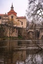 View at the monastery Sao Gonsalo with Old Bridge and river Tamega in Amarante Royalty Free Stock Photo