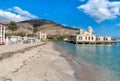 View of Mondello beach with establishment Charleston on the sea in Palermo.