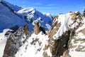 View of the Mont Blanc massif seen from the Aiguille du Midi. French Alps, Europe. Royalty Free Stock Photo