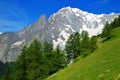 View on Mont Blanc Monte Bianco mountain range in sunny day.