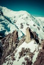 View of Mont Blanc mountain range from Aiguille Du Midi in Chamonix - landscape orientation Royalty Free Stock Photo