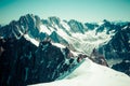 View of Mont Blanc mountain range from Aiguille Du Midi in Chamonix - landscape orientation Royalty Free Stock Photo