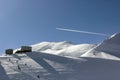 The view of the Mont Blanc summit and of the Refuge Bivouac Vallot Hut Royalty Free Stock Photo