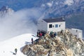 The view of the Mont Blanc summit and of the Refuge Bivouac Vallot Hut Royalty Free Stock Photo