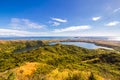 View from Mont Passot above the crater lake Lac Amparihibe and the Indian Ocean, Nosy Be, Madagascar Royalty Free Stock Photo
