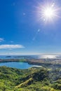 View from Mont Passot above the crater lake Lac Amparihibe and the Indian Ocean, Nosy Be, Madagascar Royalty Free Stock Photo