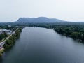 View of the Mont-Saint-Hilaire mountain from the other side of the river Royalty Free Stock Photo