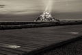 View on Mont Saint Michel with walking path, sepia toned, Normandy Royalty Free Stock Photo