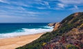 View of the Monte Clerigo beach on the western coastline of Portugal, Algarve. Stairs to beach Praia Monte Clerigo near Aljezur, Royalty Free Stock Photo