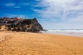 View of the Monte Clerigo beach on the western coastline of Portugal, Algarve. Stairs to beach Praia Monte Clerigo near Aljezur, Royalty Free Stock Photo