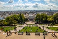 View from Montmartre to summer Paris and beautiful blue sky with soft clouds