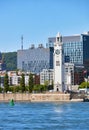 View of montreal sailor`s memorial clock tower and saint lawrence river in Montreal, Quebec, Canada Royalty Free Stock Photo