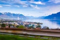 View of Montreux city and mountains taken from highway, Switzerland Royalty Free Stock Photo