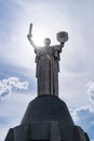 View of the Monument Motherland with blue sky and nice clouds on background. October of 2019.Kiev, Ukraine