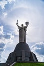 View of the Monument Motherland with blue sky and nice clouds on background. October of 2019.Kiev, Ukraine