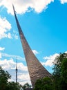 View of the Monument to the Conquerors of Space at the Memorial Museum of Cosmonautics and the Ostankino TV Tower