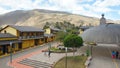 View of the monument to the Middle of the World from the Ciudad Mitad del Mundo turistic center near of the city of Quito Royalty Free Stock Photo