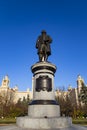 View of the monument to Mikhail Vasilyevich Lomonosov from the side of the main building of Moscow State University