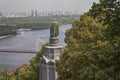 View of the monument to Vladimir the Baptist and the pedestrian bridge in Kiev Royalty Free Stock Photo