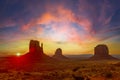 View of Monument Valley National Park during an orange sunrise in Utah, United States Royalty Free Stock Photo