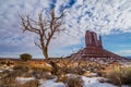 Monument Valley Navajo Tribal Park, West Mitten Butte in the snow Royalty Free Stock Photo
