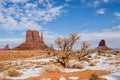 Monument Valley Navajo Tribal Park, West Mitten Butte in the snow Royalty Free Stock Photo